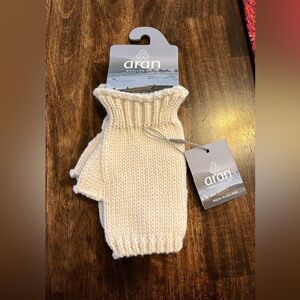 Aran Woollen Mills Knit Fingerless Gloves, Merino Wool, NEW, Ivory, Ireland